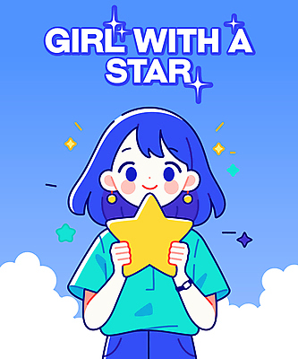 구름 여자 별 어린이 일러스트 상상 하늘 한명 미소 들기 소녀 상반신 파란색 희망 꿈 별빛 소녀한명만 국내일러스트 AI파일 자연요소 1 감정 컬러 모션 표정 사람 빛 여자한명만 소녀만 파일형식 벡터