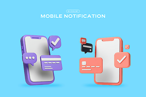 PSD 편집이미지 하늘색 말풍선 모바일 사람없음 스마트폰 3D아이콘 3D 네트워크 신용카드 메시지 알림 체크표시 엘리먼트 편집3D 아이콘 금융 파란색 핸드폰 스마트기기 디지털합성 확인 파일형식