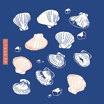 PSD 패턴 일러스트 사람없음 파란색 조약돌 심플 가리비 제철음식 국내일러스트 음식 컬러 무늬 조개 돌_바위 제철 파일형식