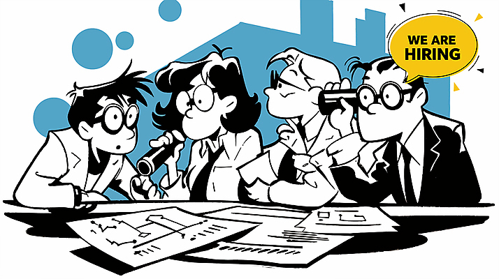 여자 남자 말풍선 일러스트 그래프 들기 정장 여러명 성인 파란색 망원경 구직 문서 취업준비생 고용 성인만 안경낌 국내일러스트 AI파일 옷 안경 컬러 다수 컨셉 모션 사람 채용 파일형식 벡터