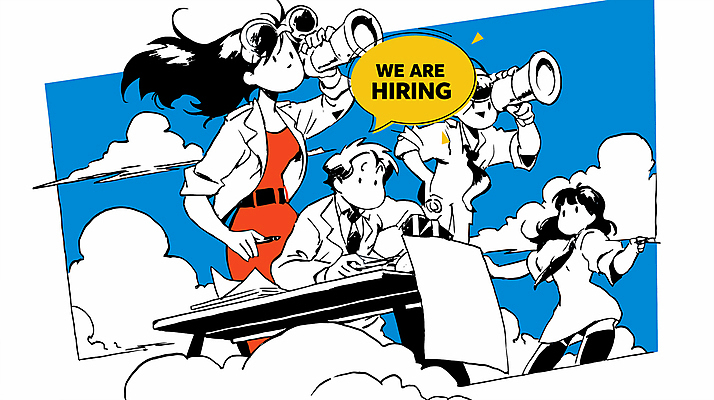 구름 여자 남자 허리손 말풍선 일러스트 하늘 들기 정장 여러명 성인 파란색 망원경 구직 문서 취업준비생 고용 성인만 안경낌 국내일러스트 AI파일 자연요소 옷 안경 컬러 포즈 다수 컨셉 모션 사람 채용 파일형식 벡터