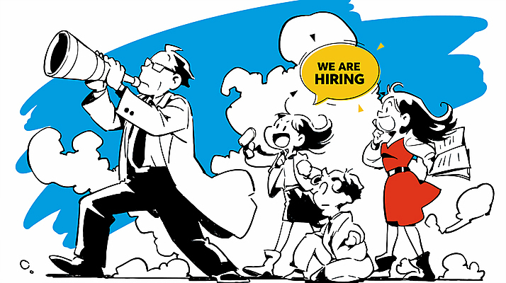 전신 구름 여자 남자 말풍선 일러스트 하늘 들기 정장 여러명 성인 파란색 확성기 구직 문서 취업준비생 고용 성인만 안경낌 국내일러스트 AI파일 자연요소 옷 안경 컬러 다수 컨셉 모션 사람 채용 파일형식 벡터