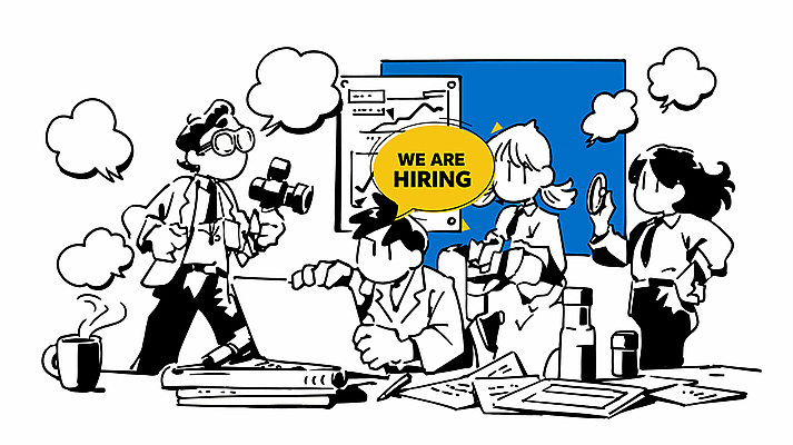 여자 남자 허리손 말풍선 일러스트 그래프 들기 정장 여러명 성인 파란색 노트북 펜 카메라 구직 수증기 커피잔 문서 취업준비생 고용 성인만 안경낌 국내일러스트 AI파일 옷 안경 커피 컬러 포즈 다수 컨셉 모션 잔 사람 전자제품 필기구 채용 파일형식 벡터