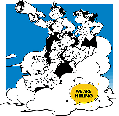 구름 여자 남자 허리손 말풍선 일러스트 하늘 들기 정장 여러명 성인 파란색 펜 확성기 구직 문서 취업준비생 고용 성인만 국내일러스트 AI파일 자연요소 옷 컬러 포즈 다수 컨셉 모션 사람 필기구 채용 파일형식 벡터