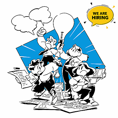 여자 남자 말풍선 일러스트 전구 들기 정장 여러명 성인 파란색 주먹 구직 문서 취업준비생 고용 성인만 국내일러스트 AI파일 옷 컬러 다수 컨셉 모션 사람 채용 파일형식 벡터