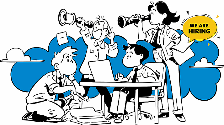 전신 구름 여자 남자 허리손 말풍선 일러스트 하늘 들기 앉기 정장 여러명 성인 파란색 노트북 펜 턱괴기 망원경 구직 문서 취업준비생 고용 성인만 안경낌 국내일러스트 AI파일 자연요소 옷 안경 컬러 포즈 다수 컨셉 모션 사람 전자제품 필기구 채용 파일형식 벡터