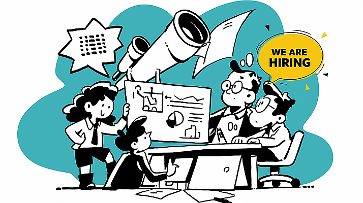 전신 여자 남자 말풍선 일러스트 그래프 들기 앉기 정장 여러명 성인 파란색 구직 문서 취업준비생 천체망원경 고용 성인만 안경낌 국내일러스트 AI파일 옷 안경 컬러 다수 컨셉 모션 사람 망원경 채용 파일형식 벡터