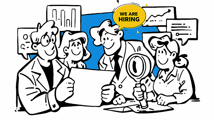 여자 남자 화살표 말풍선 일러스트 돋보기 그래프 들기 정장 여러명 상반신 성인 파란색 구직 문서 상승 취업준비생 고용 성인만 안경낌 국내일러스트 AI파일 옷 안경 컬러 다수 컨셉 모션 사람 채용 파일형식 벡터