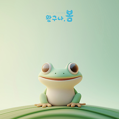 PSD 편집이미지 잎 미소 사람없음 3D 귀여움 봄 개구리캐릭터 경칩 편집3D 식물 계절 동물캐릭터 컨셉 표정 개구리 절기 디지털합성 파일형식