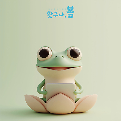PSD 편집이미지 연꽃 미소 들기 사람없음 3D 귀여움 봄 개구리캐릭터 경칩 편집3D 계절 꽃 동물캐릭터 컨셉 모션 표정 개구리 절기 디지털합성 파일형식