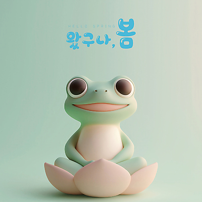PSD 편집이미지 연꽃 미소 앉기 사람없음 3D 귀여움 봄 개구리캐릭터 경칩 편집3D 계절 꽃 동물캐릭터 컨셉 모션 표정 개구리 절기 디지털합성 파일형식