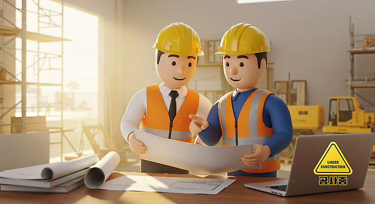 PSD 편집이미지 남자 협력 노동자 작업복 대화 상반신 성인 두명 노트북 건설현장 설계도 가리킴 잡기 작업 중장비 계획 안전모 공사중 안전조끼 안전표지판 작업자 성인남자만 건설근로자 편집3D 직업 옷 컨셉 모션 건설업 공사 말하기 사람 손짓 전자제품 3D 표지판 산업장비 헬멧 안전장비 남자만 성인만 파일형식