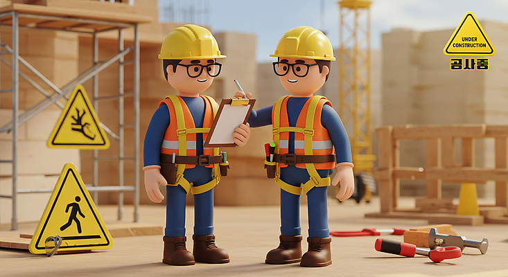 PSD 편집이미지 남자 협력 노동자 작업복 성인 두명 펜 건설현장 설계도 기록 작업 안전모 공사중 서류판 안전조끼 안전표지판 작업자 성인남자만 안경낌 건설근로자 편집3D 직업 옷 안경 건설업 공사 사람 필기구 3D 사무용품 표지판 헬멧 안전장비 남자만 성인만 파일형식