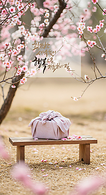PSD 나무 편집이미지 명절 꽃 벤치 근하신년 새해 기념 선물 사람없음 설날 봄 축하 보자기 소프트포커스 디지털합성 새해선물 이미지편집 식물 전통 계절 기념일 컨셉 의자 촬영기법 파일형식 천_직물 명절선물