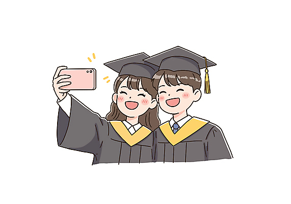 학생 여자 남자 일러스트 학사모 졸업 청소년 졸업식 졸업생 미소 웃음 들기 두명 스마트폰 카메라 사진촬영 축하 졸업가운 셀프카메라 졸업사진 십대만 국내일러스트 AI파일 모자_잡화 교육 컨셉 모션 표정 사람 전자제품 핸드폰 스마트기기 촬영 가운 파일형식 벡터