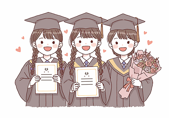 학생 여자 꽃 종이 꽃다발 일러스트 학사모 졸업 청소년 졸업식 졸업생 미소 들기 세명 축하 졸업가운 졸업장 십대여자만 국내일러스트 AI파일 식물 모자_잡화 교육 컨셉 모션 표정 사람 가운 여자만 십대만 파일형식 벡터
