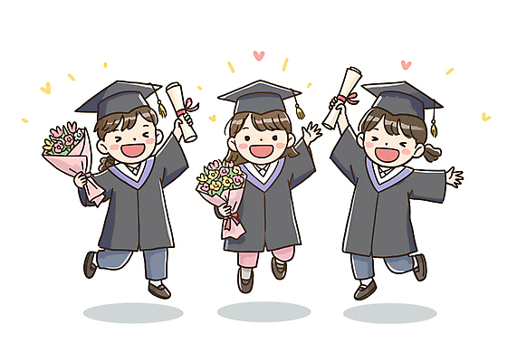 전신 학생 여자 꽃 어린이 꽃다발 일러스트 학사모 졸업 졸업식 미소 들기 소녀 세명 손들기 점프 기쁨 축하 졸업가운 졸업장 두루마리 소녀만 국내일러스트 AI파일 식물 모자_잡화 교육 감정 컨셉 모션 표정 사람 가운 여자만 어린이만 파일형식 벡터