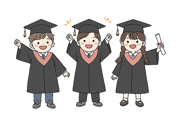 전신 학생 여자 남자 어린이 일러스트 학사모 졸업 졸업식 미소 들기 소녀 소년 세명 손들기 기쁨 만세 축하 졸업가운 졸업장 두루마리 어린이만 국내일러스트 AI파일 모자_잡화 교육 감정 컨셉 모션 표정 사람 가운 파일형식 벡터