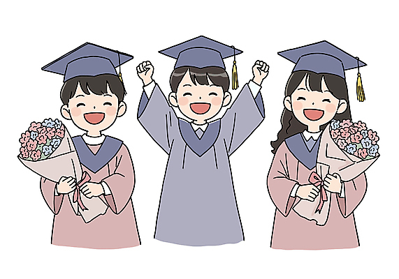 학생 여자 남자 꽃 어린이 꽃다발 일러스트 학사모 졸업 졸업식 미소 들기 소녀 소년 세명 기쁨 만세 축하 졸업가운 어린이만 국내일러스트 AI파일 식물 모자_잡화 교육 감정 컨셉 모션 표정 사람 가운 파일형식 벡터