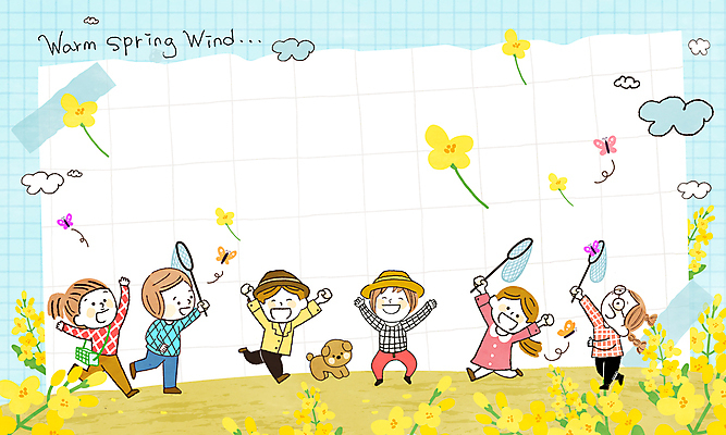 PSD 구름 모자 여자 남자 어린이 나비 꽃밭 일러스트 웃음 들기 소녀 소년 여러명 달리기 만세 강아지 수집 유채 테이프 채집망 어린이만 카피스페이스 국내일러스트 자연요소 잡화 꽃 다수 곤충 모션 문구용품 표정 사람 반려동물 공백 개 파일형식