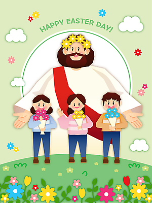 구름 여자 남자 어린이 꽃다발 일러스트 팔벌리기 부활절 미소 들기 소녀 소년 여러명 성인 손들기 화관 봄 예수 언덕 국내일러스트 AI파일 자연요소 계절 기념일 꽃 다수 모션 표정 사람 신_종교 파일형식 벡터