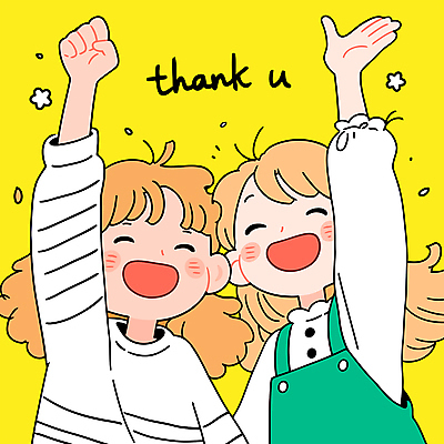 여자 일러스트 협력 웃음 상반신 성인 두명 노란색 손들기 기쁨 만세 동료 감사 땡큐 성인여자만 일러캐릭터 AI파일 캐릭터 감정 컬러 관계 모션 표정 사람 여자만 성인만 파일형식 벡터