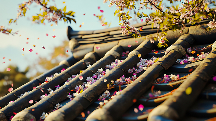 JPG 편집이미지 한국전통 꽃잎 하늘 나뭇잎 기와 기와집 사람없음 봄 벚나무 감성 흩날리기 편집실사 AI포토 AI콘텐츠 나무 전통 계절 꽃 컨셉 잎 모션 한옥 한국 벚꽃 CG 파일형식