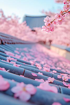 JPG 편집이미지 한국전통 꽃잎 분홍색 하늘 기와 기와집 사람없음 봄 벚나무 감성 편집실사 AI포토 AI콘텐츠 나무 전통 계절 꽃 컬러 컨셉 한옥 한국 벚꽃 CG 파일형식