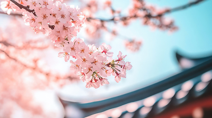 JPG 편집이미지 한국전통 분홍색 하늘 기와 기와집 사람없음 봄 벚나무 감성 편집실사 AI포토 AI콘텐츠 나무 전통 계절 컬러 컨셉 한옥 한국 벚꽃 CG 파일형식