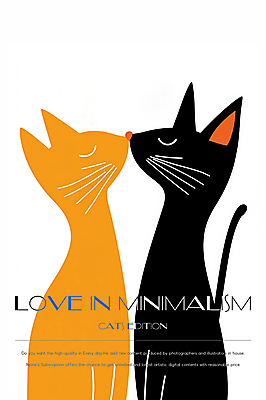 PSD 포스터 일러스트 키스 사랑 사람없음 마주보기 눈감음 고양이 심플 미니멀 국내일러스트 감정 포유류 모션 반려동물 애정표현 파일형식