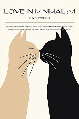 PSD 포스터 일러스트 키스 사랑 사람없음 마주보기 눈감음 고양이 심플 미니멀 국내일러스트 감정 포유류 모션 반려동물 애정표현 파일형식