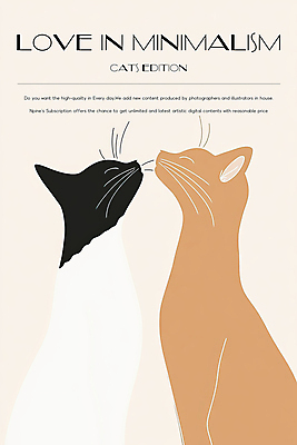 PSD 포스터 일러스트 키스 사랑 사람없음 마주보기 눈감음 고양이 심플 미니멀 국내일러스트 감정 포유류 모션 반려동물 애정표현 파일형식