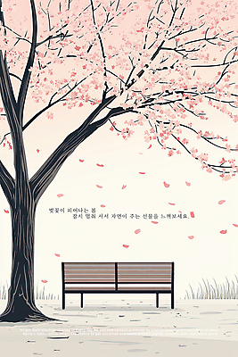PSD 공원 꽃잎 분홍색 벤치 일러스트 사람없음 봄 벚나무 감성 흩날리기 국내일러스트 나무 계절 공공시설 꽃 컬러 컨셉 의자 모션 벚꽃 파일형식