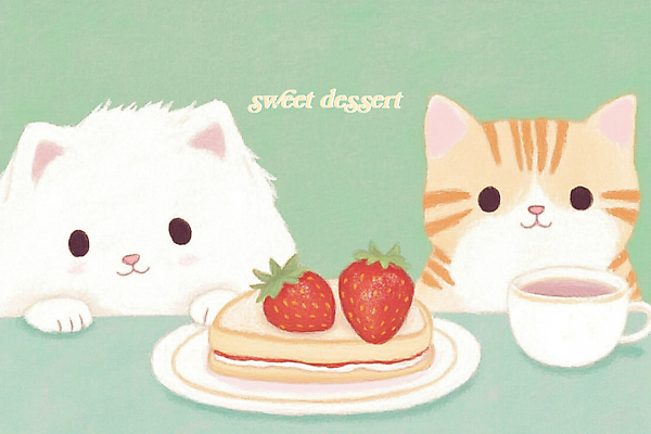 PSD 접시 응시 두마리 일러스트 식탁 사람없음 귀여움 고양이 달콤 커피잔 딸기케이크 민트색 국내일러스트 식기 시선 커피 컬러 컨셉 2 포유류 탁자 딸기 잔 반려동물 케이크 맛 파일형식