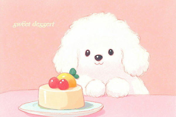 PSD 접시 응시 분홍색 일러스트 식탁 사람없음 귀여움 달콤 강아지 과일푸딩 국내일러스트 식기 시선 컬러 컨셉 탁자 반려동물 개 맛 푸딩 파일형식