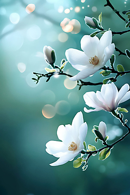 JPG 편집이미지 꽃잎 봄꽃 자연 사람없음 햇빛 벚꽃 나뭇가지 보케 청록색 편집실사 AI포토 AI콘텐츠 나무 꽃 컬러 태양 봄 CG 생태계 파일형식