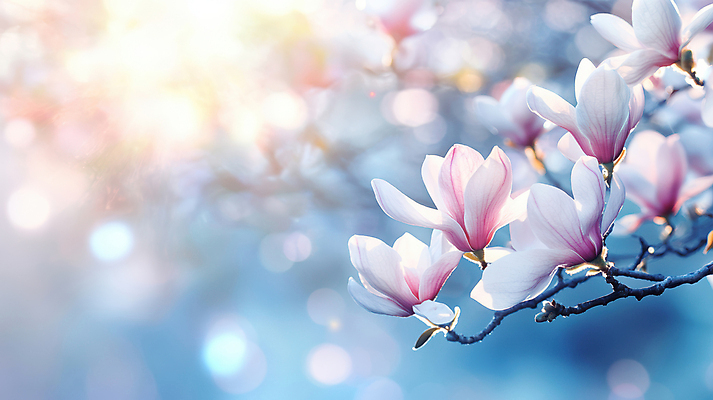 JPG 편집이미지 꽃잎 봄꽃 자연 사람없음 파란색 햇빛 벚꽃 나뭇가지 보케 편집실사 AI포토 AI콘텐츠 나무 꽃 컬러 태양 봄 CG 생태계 파일형식