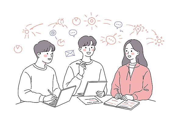 여자 남자 종이 말풍선 일러스트 그래프 대화 미소 들기 상반신 성인 책 세명 노트북 펜 낙서 토론 창업 성인만 브레인스토밍 국내일러스트 AI파일 모션 표정 말하기 사람 전자제품 필기구 자영업 파일형식 벡터