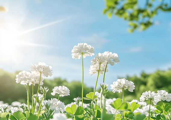 JPG 편집이미지 꽃 자연 하늘 사람없음 초록색 햇빛 봄풍경 토끼풀 싱그러움 편집실사 AI포토 AI콘텐츠 식물 컬러 풍경 태양 봄 CG 생태계 파일형식