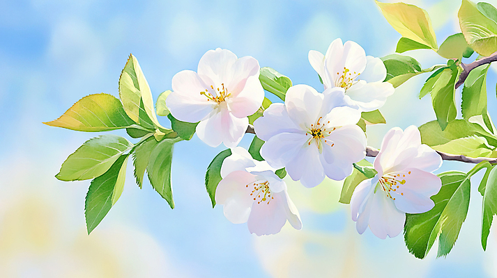 JPG 구름 분홍색 하늘색 일러스트 봄꽃 하늘 나뭇잎 풍경 사람없음 벚꽃 나뭇가지 화창 국내일러스트 AI일러스트 AI콘텐츠 자연요소 나무 꽃 컬러 잎 날씨 파란색 봄 파일형식