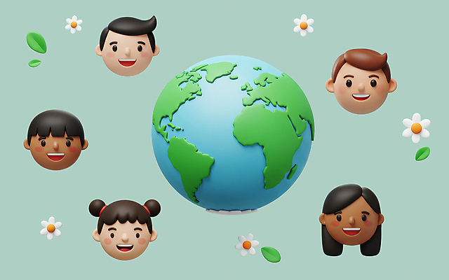 PSD 편집이미지 여자 남자 꽃 지구 얼굴 어린이 인물캐릭터 나뭇잎 웃음 소녀 소년 여러명 3D 다문화 청록색 어린이만 편집3D 식물 캐릭터 컬러 다수 잎 표정 사람 신체부위 사회이슈 디지털합성 파일형식