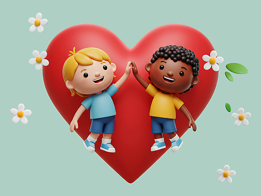 전신 PSD 편집이미지 남자 꽃 어린이 인물캐릭터 나뭇잎 웃음 소년 두명 3D 하트 다문화 청록색 하이파이브 소년만 편집3D 모양 식물 캐릭터 컬러 잎 표정 사람 손짓 사회이슈 디지털합성 남자만 어린이만 파일형식