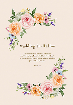 꽃 결혼 잎 일러스트 수채화 사람없음 청첩장 초대장 베이지색 카피스페이스 국내일러스트 AI파일 식물 컬러 카드_감사 이벤트 공백 파일형식 벡터