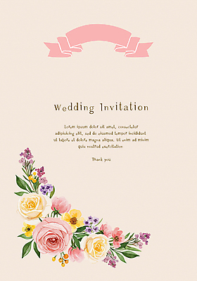 꽃 리본 결혼 잎 일러스트 수채화 사람없음 청첩장 초대장 베이지색 카피스페이스 국내일러스트 AI파일 식물 컬러 카드_감사 이벤트 공백 파일형식 벡터