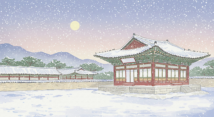 JPG 나무 한국전통 설경 일러스트 자연 산 한옥 사람없음 평화 보름달 쌓인눈 눈내림 기와담장 눈덮임 국내일러스트 AI일러스트 AI콘텐츠 식물 전통 컨셉 고건축 겨울 한국 눈_날씨 기와 풍경 담장 달 생태계 파일형식