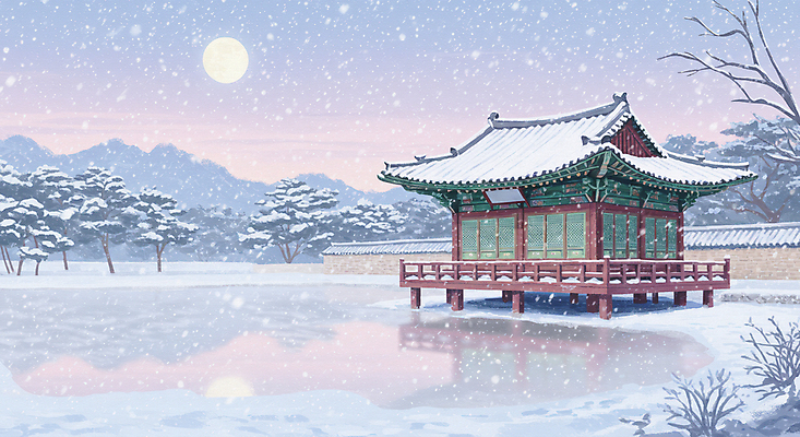 JPG 나무 한국전통 호수 설경 일러스트 자연 산 한옥 사람없음 반사 평화 보름달 달빛 정자 쌓인눈 눈내림 기와담장 눈덮임 국내일러스트 AI일러스트 AI콘텐츠 식물 전통 건축물 컨셉 고건축 겨울 한국 눈_날씨 기와 풍경 담장 달 생태계 파일형식