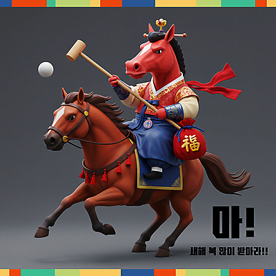 PSD 편집이미지 리본 새해 복주머니 3D캐릭터 들기 사람없음 빨간색 3D 회색 복 승마 한복 말띠 격구 2026년 이미지편집 편집3D 병오년 붉은말 붉은말캐릭터 캐릭터 한국전통 스포츠 컬러 모션 전통소품 전통놀이 한자 십이지신 말_동물 전통의상 연도 디지털합성 말캐릭터 파일형식