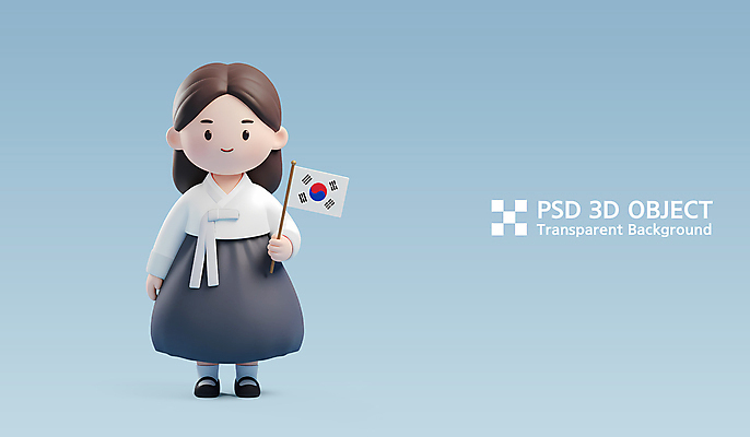 전신 PSD 편집이미지 학생 여자 청소년 3D캐릭터 한명 미소 들기 파란색 3D 태극기 한복 삼일절 광복절 십대여자한명만 만세운동 대한독립 편집3D 캐릭터 1 한국전통 컬러 모션 표정 사람 공휴일 국기 전통의상 국경일 디지털합성 독립 독립운동 여자한명만 십대여자만 파일형식