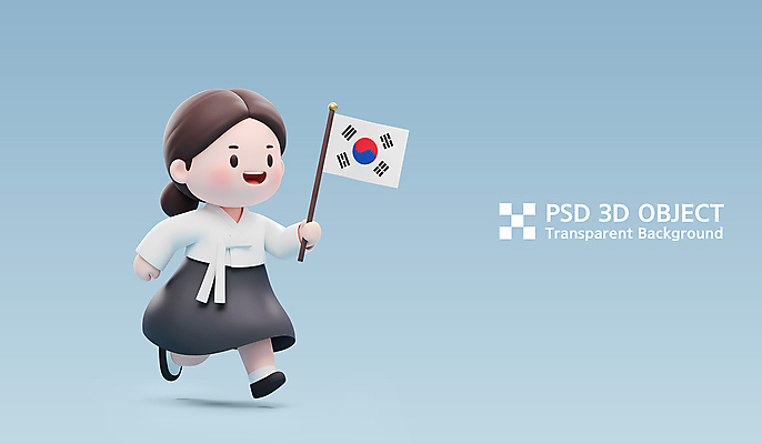 전신 PSD 편집이미지 학생 여자 청소년 3D캐릭터 한명 미소 들기 파란색 달리기 3D 태극기 한복 삼일절 광복절 십대여자한명만 만세운동 대한독립 편집3D 캐릭터 1 한국전통 컬러 모션 표정 사람 공휴일 국기 전통의상 국경일 디지털합성 독립 독립운동 여자한명만 십대여자만 파일형식