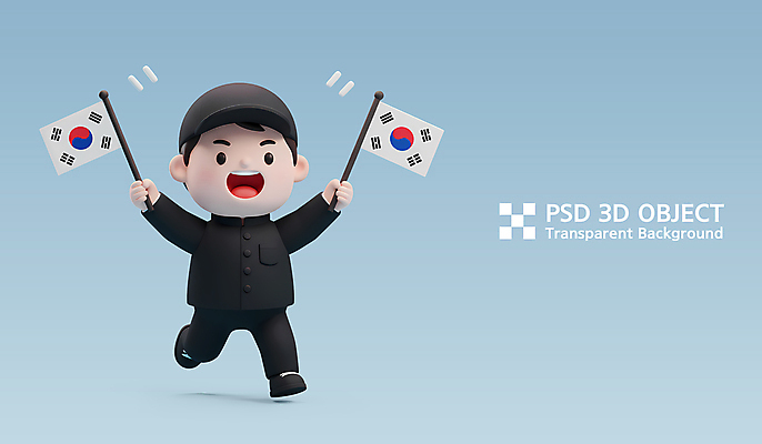 전신 PSD 편집이미지 학생 남자 교복 3D캐릭터 한명 미소 들기 파란색 달리기 3D 태극기 삼일절 광복절 십대만 십대남자한명만 만세운동 대한독립 편집3D 캐릭터 1 옷 컬러 모션 표정 사람 공휴일 국기 국경일 디지털합성 독립 독립운동 남자한명만 십대남자만 파일형식